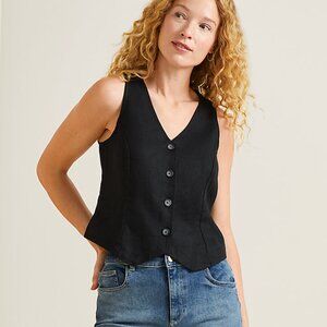Linen Button Front Vest by Garnet Hill in size XL